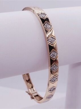 Diamond Pave accent yellow gold over 925 sterling silver hinged bracelet